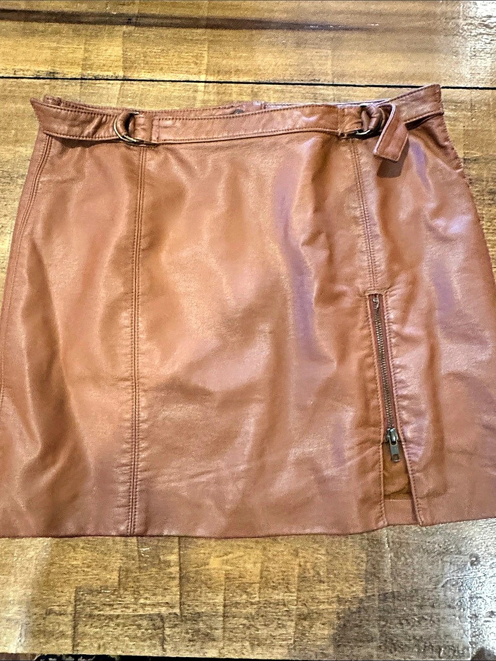 Free People Faux Leather Mini Skirt Brown Size 12 Like New